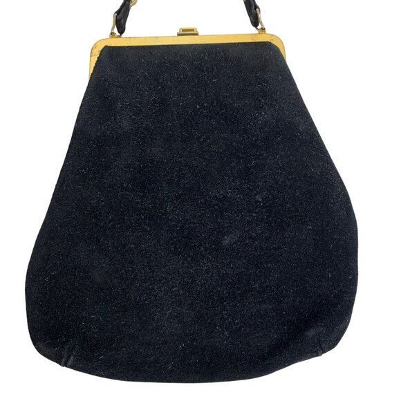 VTG JUMBO Coin Purse: Black Suede Saddle Shoulder Bag Gold Chain Handle & Frame - Picture 10 of 10